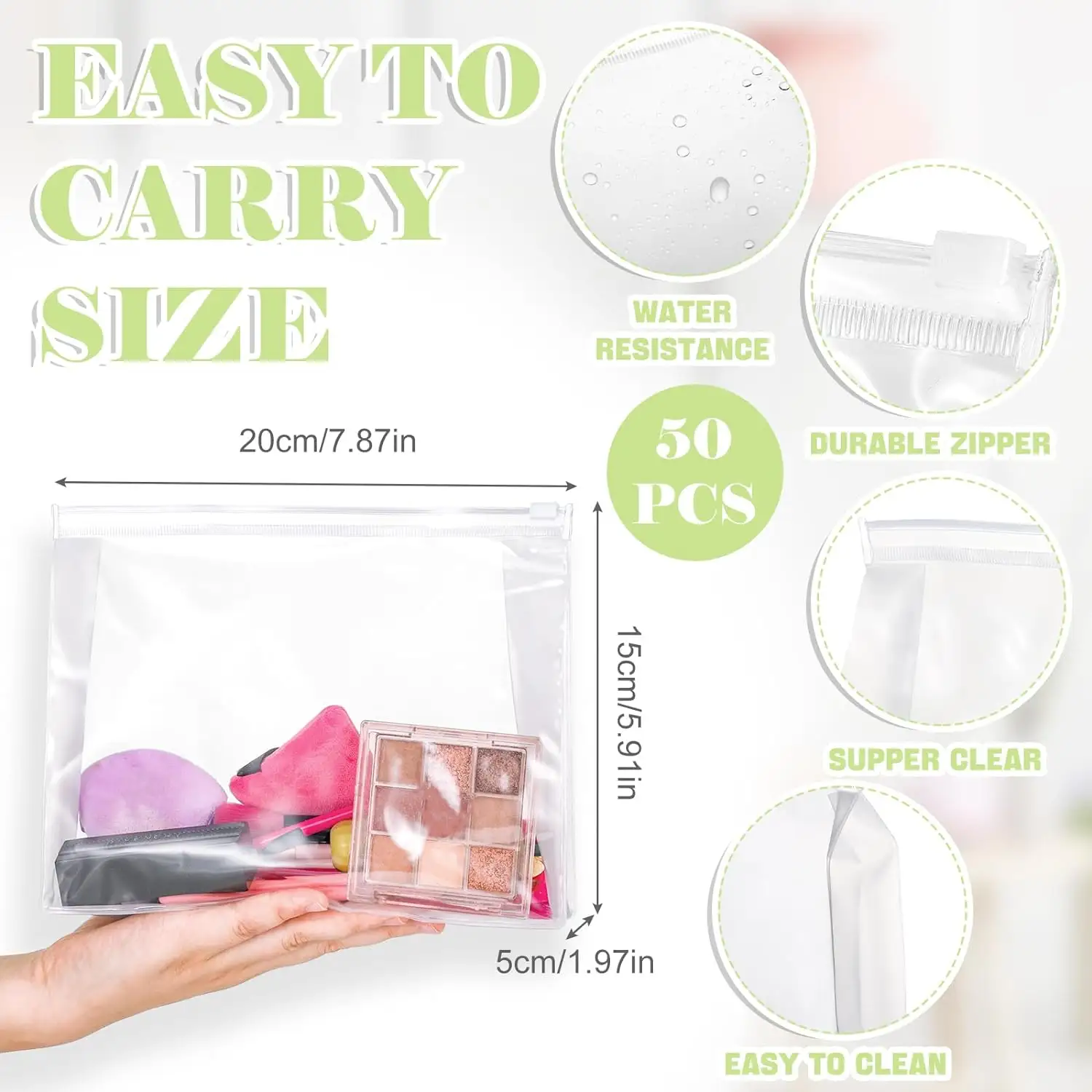 Mini Clear Makeup Bag Organizer Pouches Small PVC Transparent Waterproof Makeup Bag Plastic Cosmetic Bag with Zipper for Women