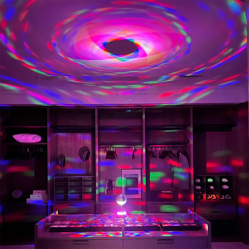 Bola de espejo de cristal para decoración de escenario, luz LED RGB con movimiento para DJ, fiestas, clubs, bares, KTV