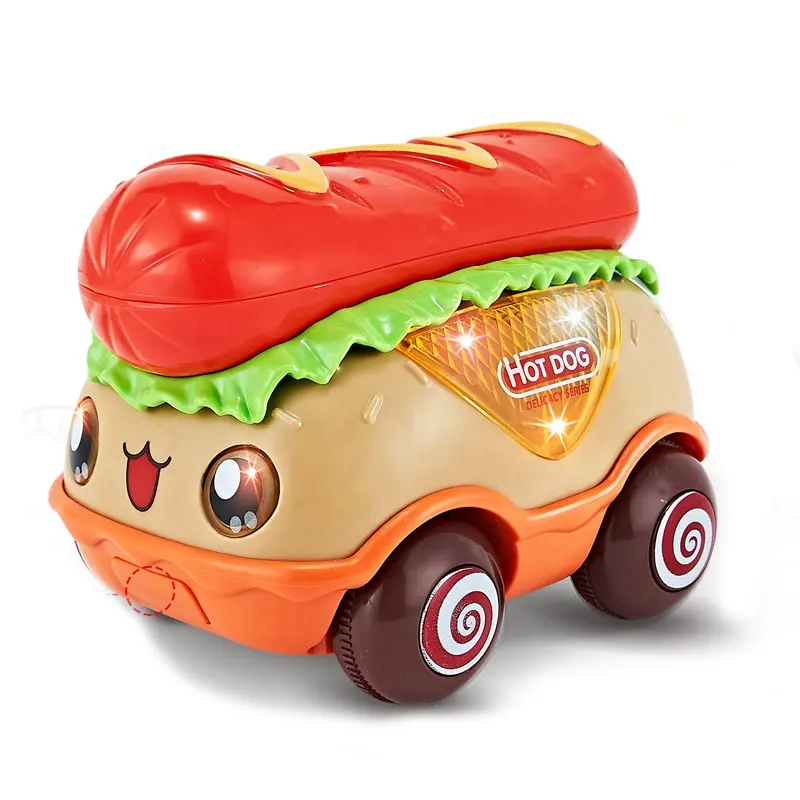 KUNYANG fun pull back kitchen child play food hot dog cart touch music light cartoon car cute toys kids truck