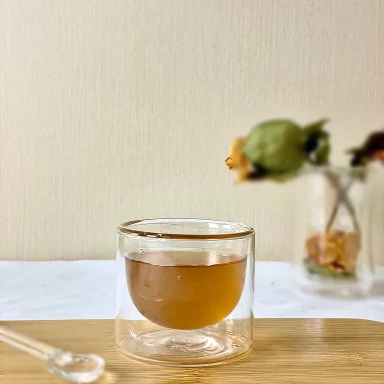LONG HUI, resistente al calor, fabricante de cristalería ecológica personalizada, taza de té de vidrio corto de doble pared