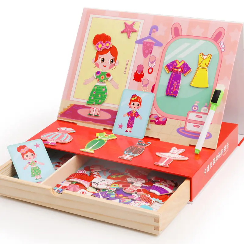 Tablero de dibujo magnético para niños, puzle educativo de vestir, rompecabezas de madera, cambio de ropa, juego a juego