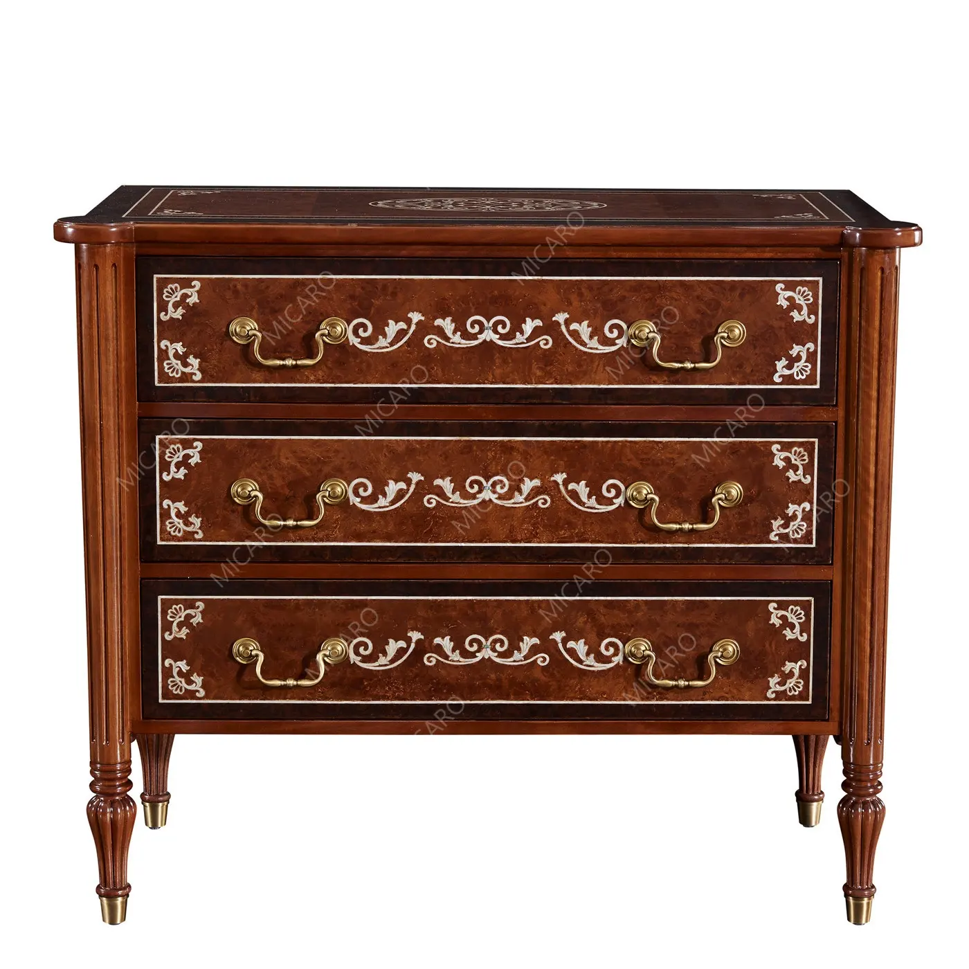 Latest luxury European antique wood chest of drawers with veneer inlay