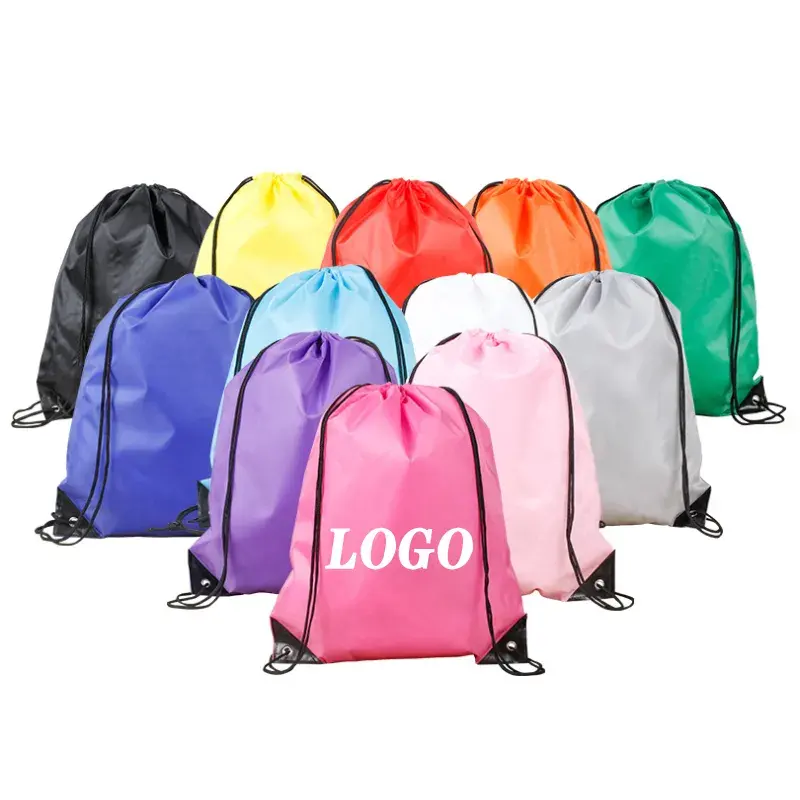 Bolsa de presente dobrável para viagem, leve e impermeável, de poliéster 210D, sacola de ginástica esportiva reciclável, mochila com cordão, sacola para sapatos, portátil