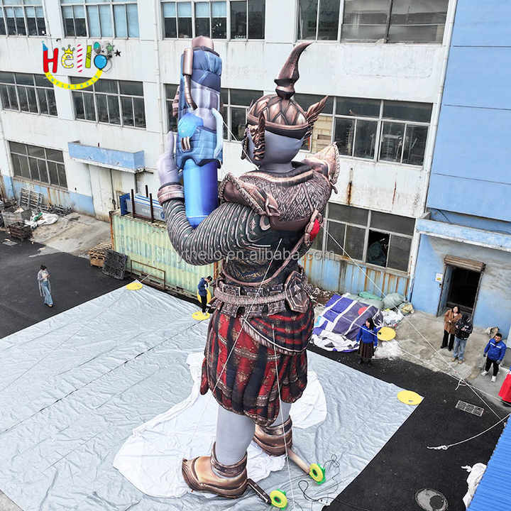 Bangkok Giant Thai Guardian Statues Blue Inflatable Yaksha with Water Pistol