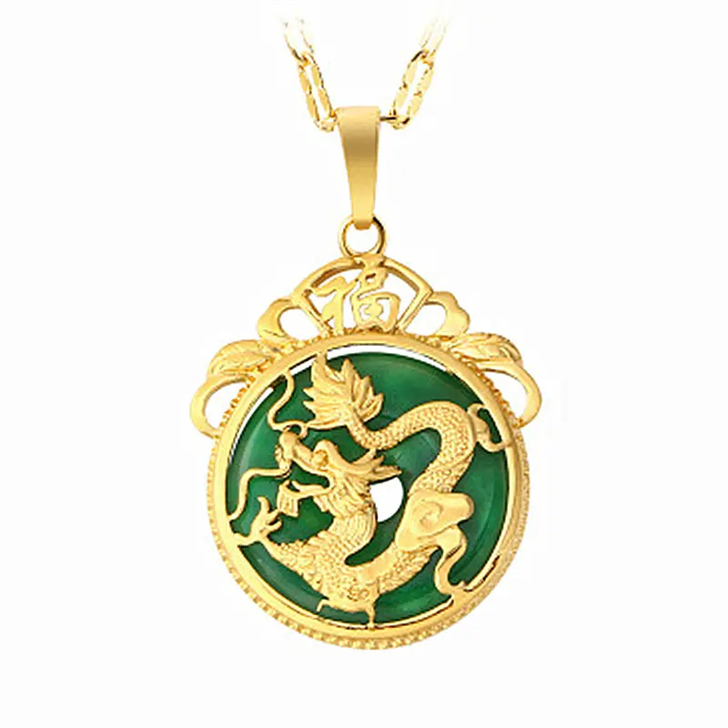 G2537 grosir Collier tembaga 24K berlapis emas Dubai naga giok kalung liontin mode perhiasan kalung