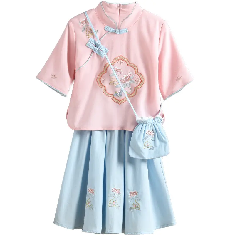 Estilo Vestido para Meninas/cheongsam Qipao Vestido/roupas Saia Set Verão Chinês Fabricante Ensolarado Algodão Cheio para Crianças Crianças