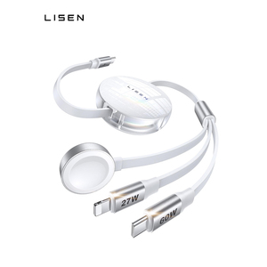 LISEN <strong>3</strong> in 1 Retractable Car Charger USB C Cable <strong>3</strong>.6FT Fast Charging for iPhone 16 15 14 <strong>Apple</strong> Watch Ultra Multi Device Charger - Product Image 1