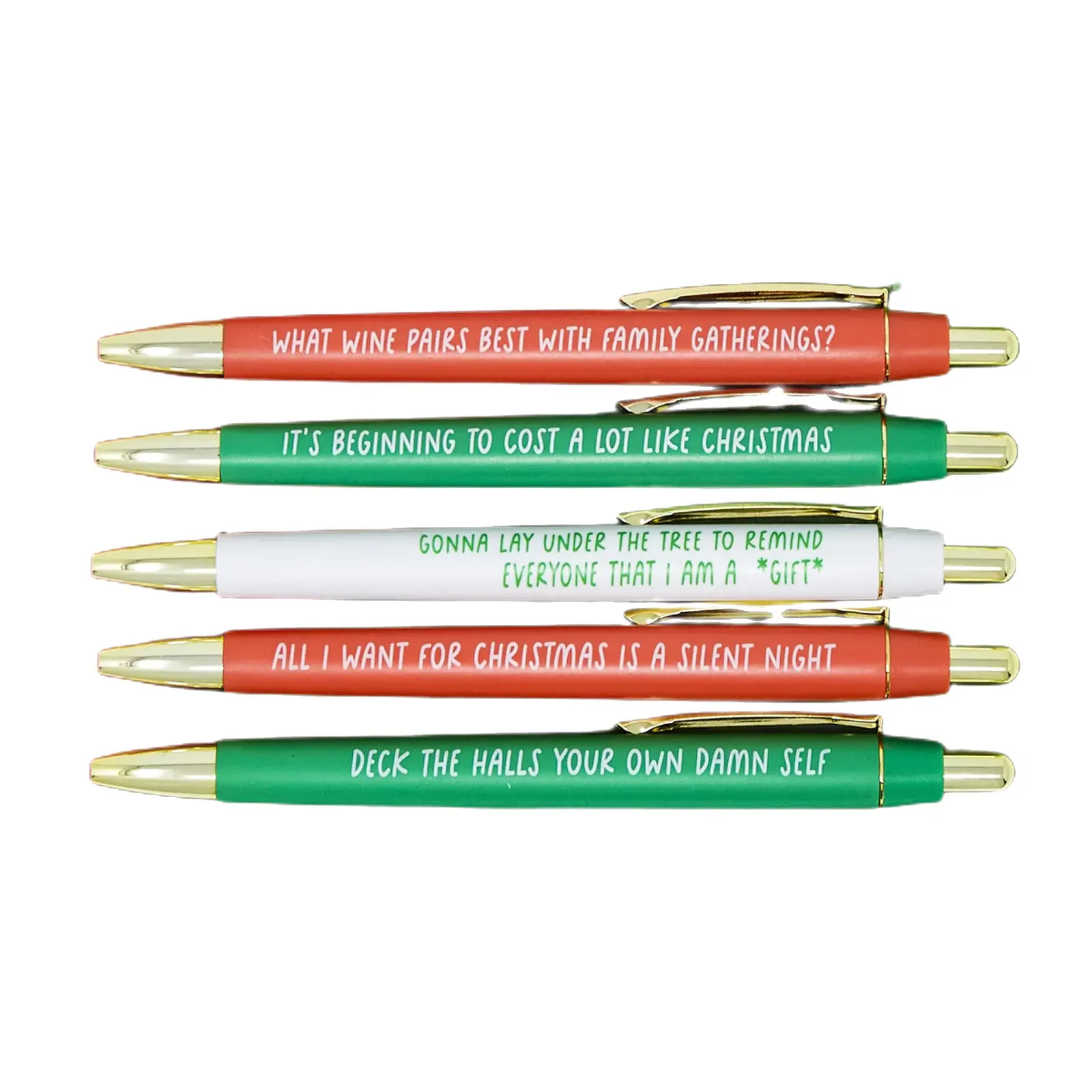 5PCS Funny Pens Red Green Click Plastic Gifts Ballpoint Pen Christmas Pen Set