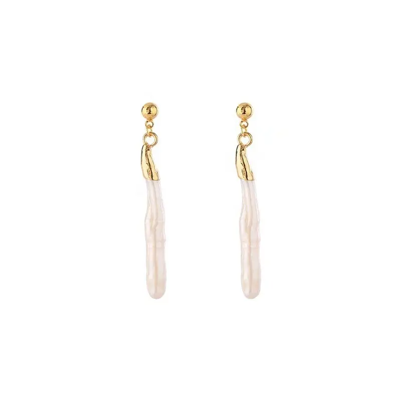 Baroque Pearl Earrings Fashion Personality Female Niche Design Long Single Hanging Toothpick Earrings