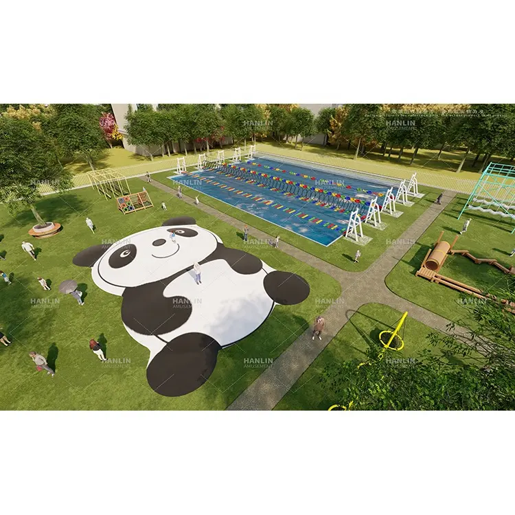 Hanlin Design Panda a tema giochi per bambini all'aperto struttura di arrampicata parco comunitario gioco per bambini sistema di progettazione del paesaggio