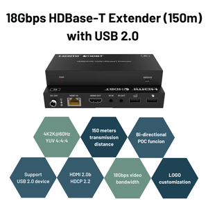 4K @ 60Hz YUV 4:4:4 HDBase-T HDMI KVM Extender sobre Cat6/7 hasta 150m con USB2.0/Función POC/IR bidireccional - Product Image 5