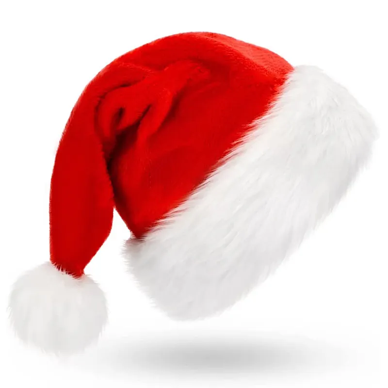 Buon natale decorazione di capodanno festa accogliente cappello di Babbo Natale classico spesso accogliente cappello di Babbo Natale per adulti forniture per feste di natale