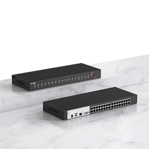 32端口KVM以太网交换机 + VGA至RJ45适配器，MT-VIKI 1U机架扩展器KVM交换机控制台，通过5e 6 7类局域网端口 - Product Image 1