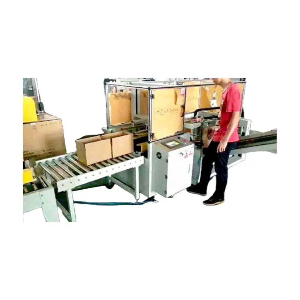 Precio de la máquina de embalaje caja erector cinta adhesiva caja sellador inferior máquina de sellado de cartón con transportador