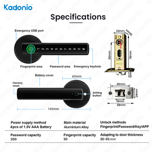Kadonio Keyless <strong>Entry</strong> Electric Door <strong>Lock</strong> Smart Handle Latch Password Fingerprint <strong>Key</strong> Digital <strong>Lock</strong> for Home