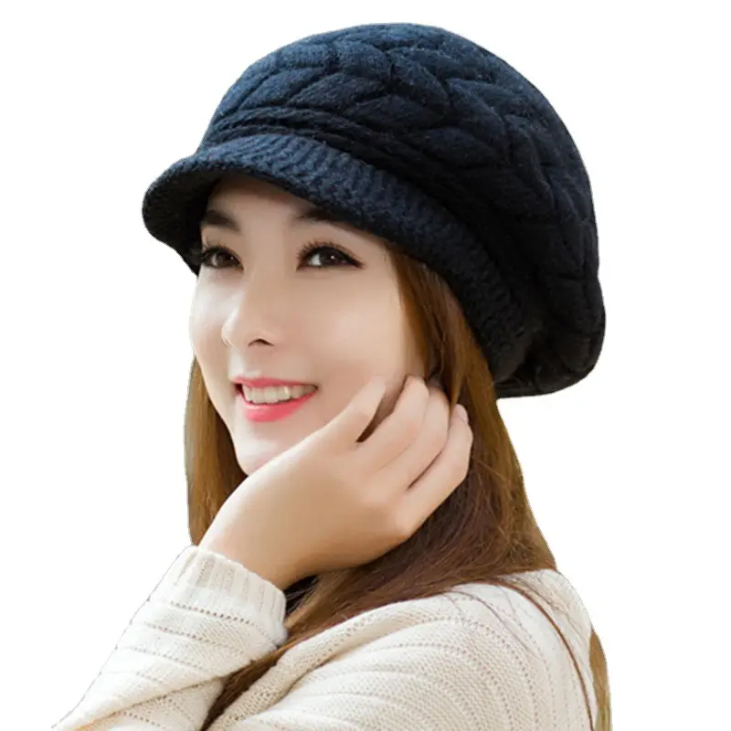 Chapéu do inverno Warm Trendy Warm Oversized Chunky Soft Oversized Ribbed Slouchy Knit Hat com Visor Brim