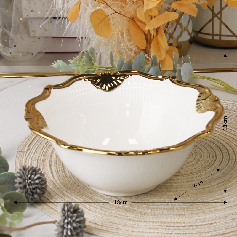 White 7 inch round bowl with inner patterns