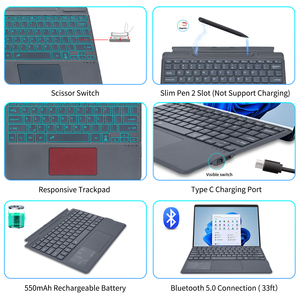 Surface Pro 9无线键盘，带触摸板背光可充电和可拆卸键盘，适用于微软Surface Pro X Pro 8 BT - Product Image 4