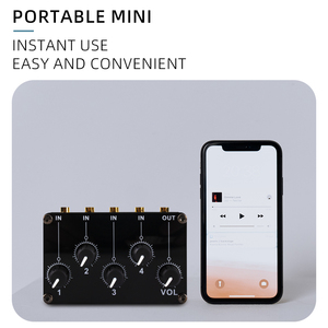 Mezclador de audio estéreo portátil, 4 canales, teléfono móvil, PC, consola de grabación, mezclador con 4 entradas, 1 salida, interfaz de audio de 3,5mm