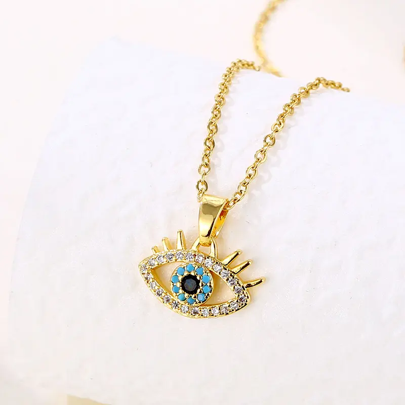 Collares De Ojos Turcos collana con occhi di zirconi cubici in acciaio inossidabile Bling Crystal Blue Turkish Eyes collane