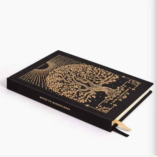 Caderno de capa dura de linho com logotipo estampado em ouro, caderno Eco A5 de tecido de seda personalizado, caderno de pano lateral com coluna dourada, planejador preto