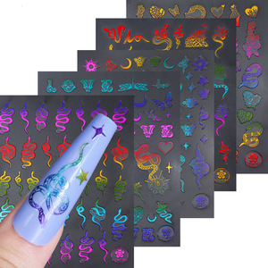 Wholesale Colorful Nail Stickers Cartoon <strong>Cute</strong> <strong>3D</strong> Laser Color Small Snake Back Adhesive Nail Decals for Nail <strong>Art</strong> DIY - Product Image 2