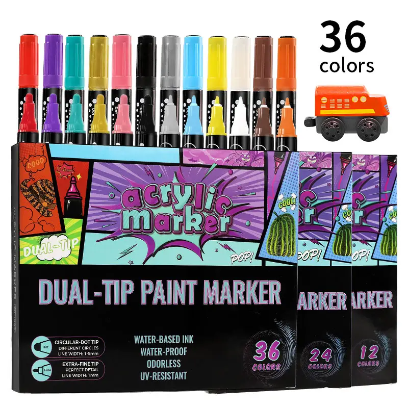 مجموعة علامات فنية برأس مزدوج 36 لون للأطفال علامات من الاكريليك الدائم المقاوم للماء مصنوع من القطن لرسم جرافيتي
