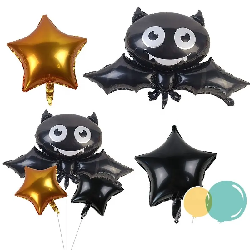 Pafu Happy Halloween Party décoration ballon noir gonflable en aluminium, grand ensemble de ballons noirs chauve-souris étoile