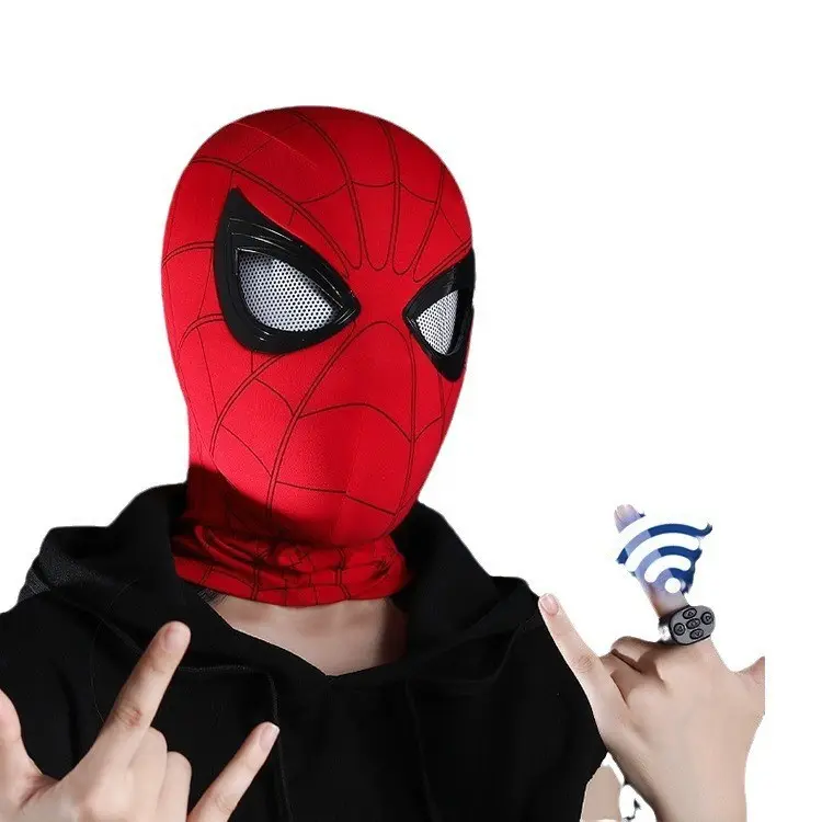 halloween cosplay superheld elektronischer ring fernbedienung kopfbedeckung blinkende augen bewegliches gesicht spiderman-maske für filmspiele