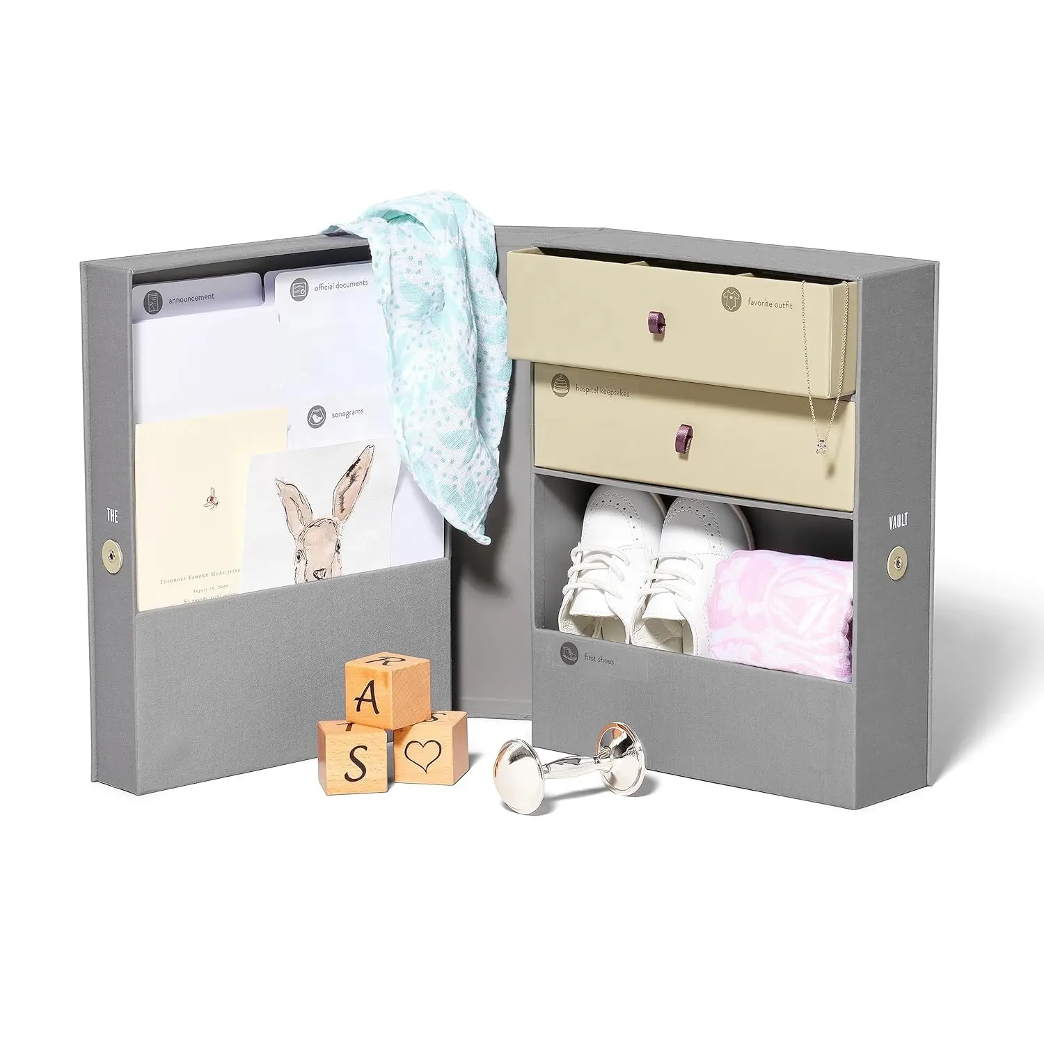 Fabric Bound Acid-Free Newborn Memory Organizer with Labels for Pregnancy Baby Keepsake Organizer Box