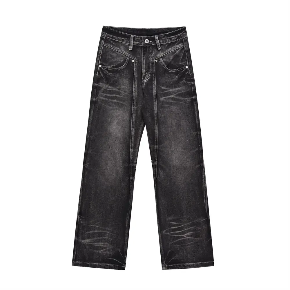 Faire de vieilles jambes larges hommes pantalons Jeans conique personnalisé mode hommes Jeans Baggy noir Jeans