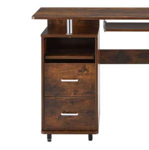 Escritorio de ordenador de madera clásico con muchos cajones Mesa móvil con ruedas - Product Image 5