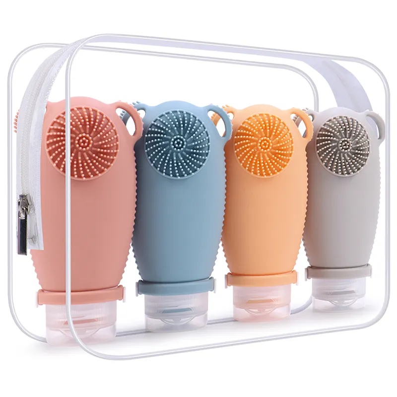 4 in 1 confezione portatile antiaereo a prova di perdite da viaggio 100ml in plastica siliconica misura Silicone Dispenser di articoli da toeletta Set di bottiglie kit