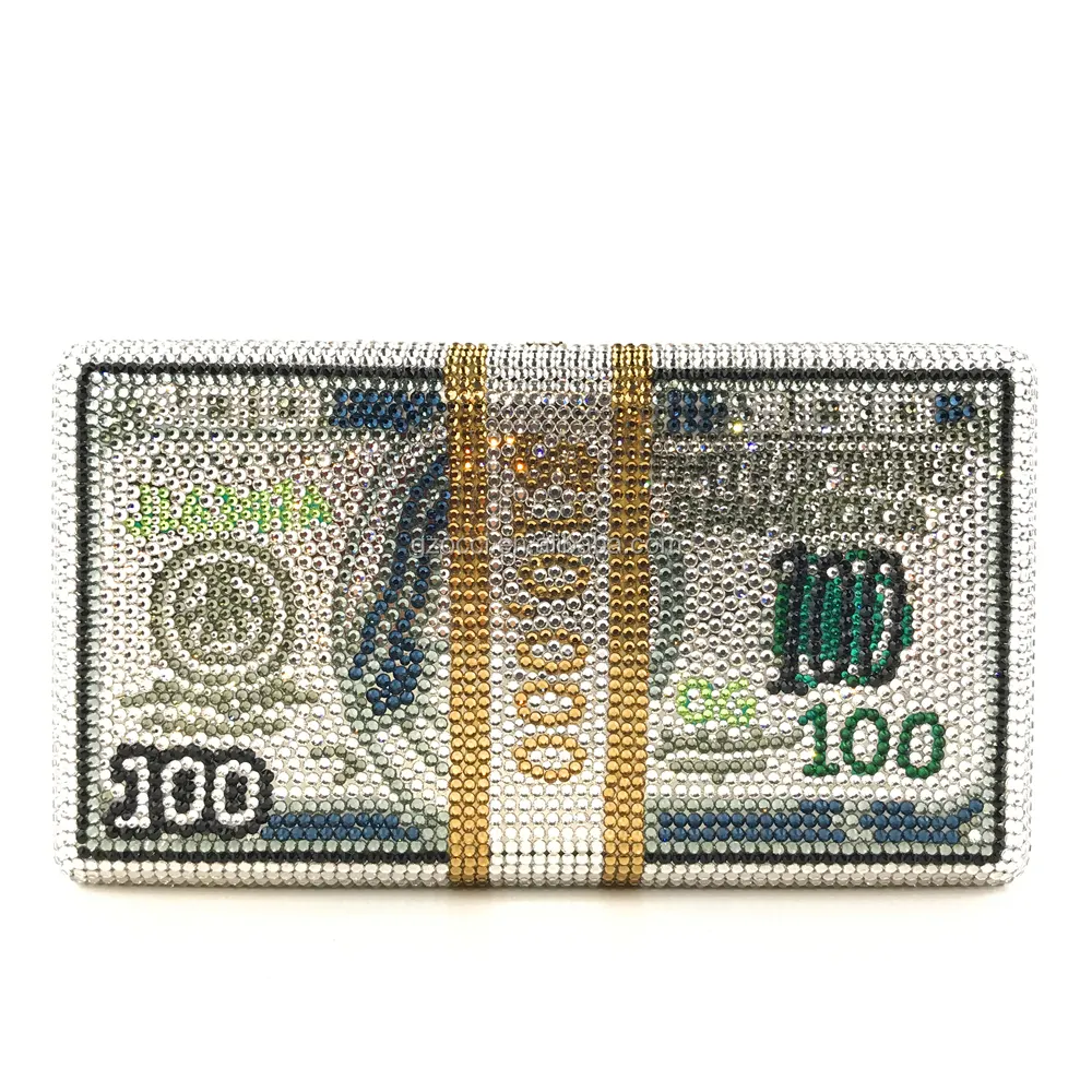 Yüksek son hiçbir MOQ özel dolar bayan kristal debriyaj para çantası OC4096