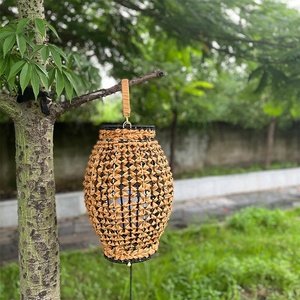 Modern Outdoor Home Decoration Solar <strong>LED</strong> Lanterns Light Rattan Natural Lantern With Handle for Table Lamp for <strong>Patio</strong> Yard Garden