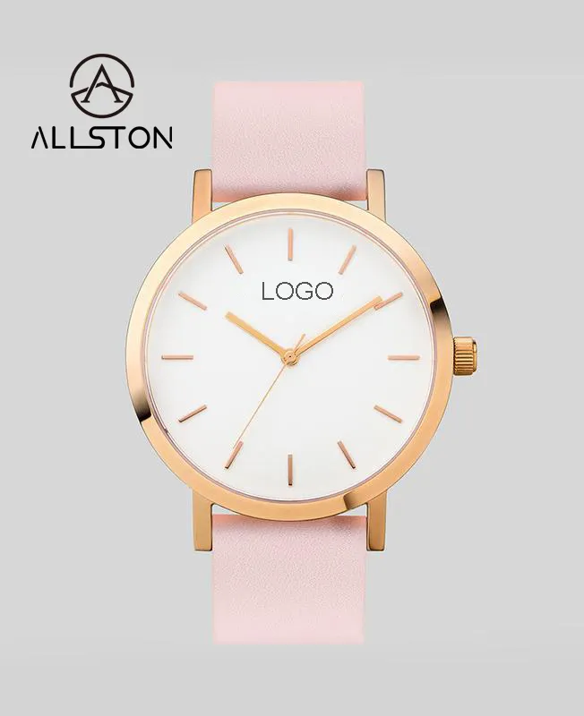 Popular Design Rose Gold Oem Private Label Couro Atacado Relógio Cara Personalizado