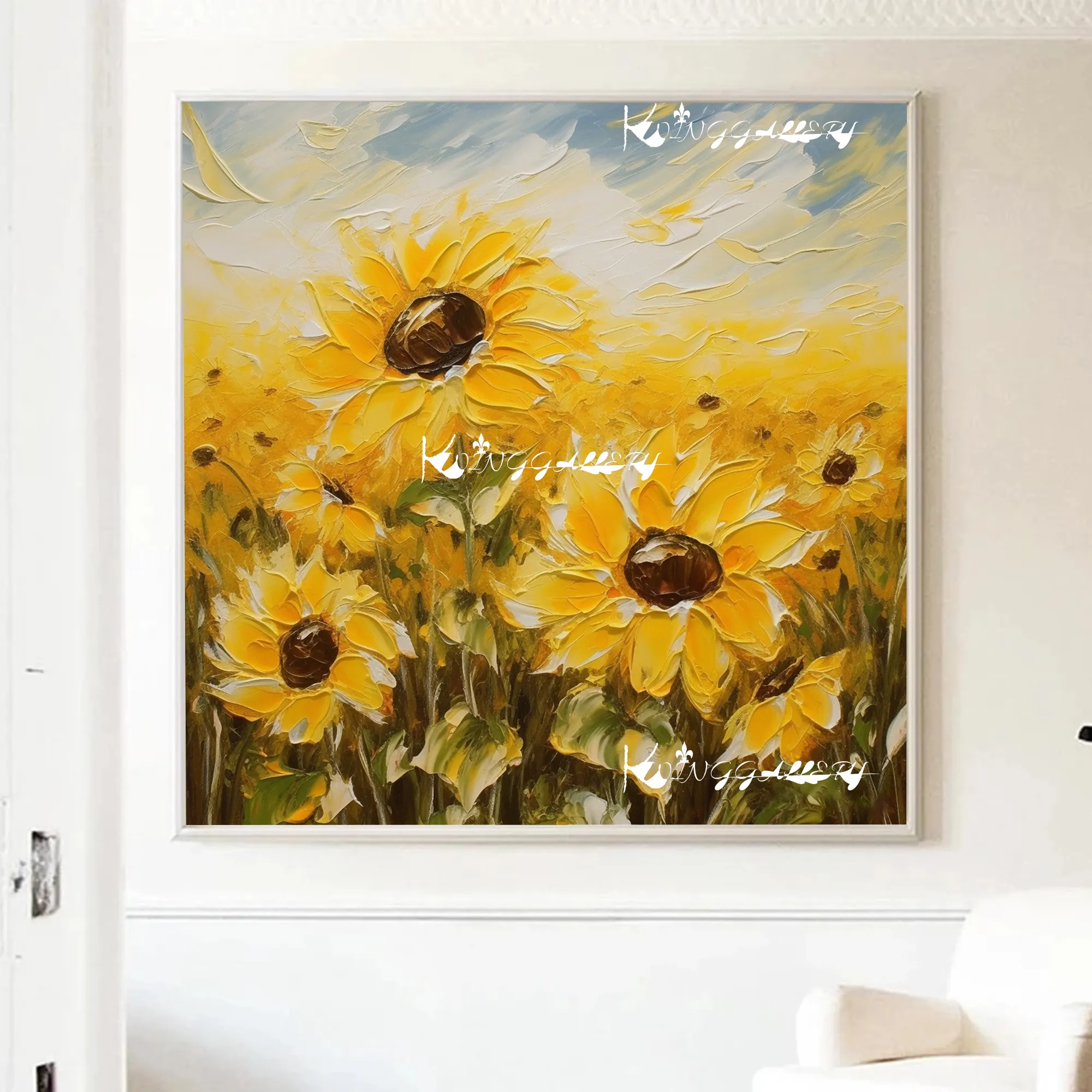 Birden katlanmamış ayçiçeği çiçekleri yağlıboya, klasik sarı ayçiçeği, Modern Minimalist ev ofis dekorasyonu