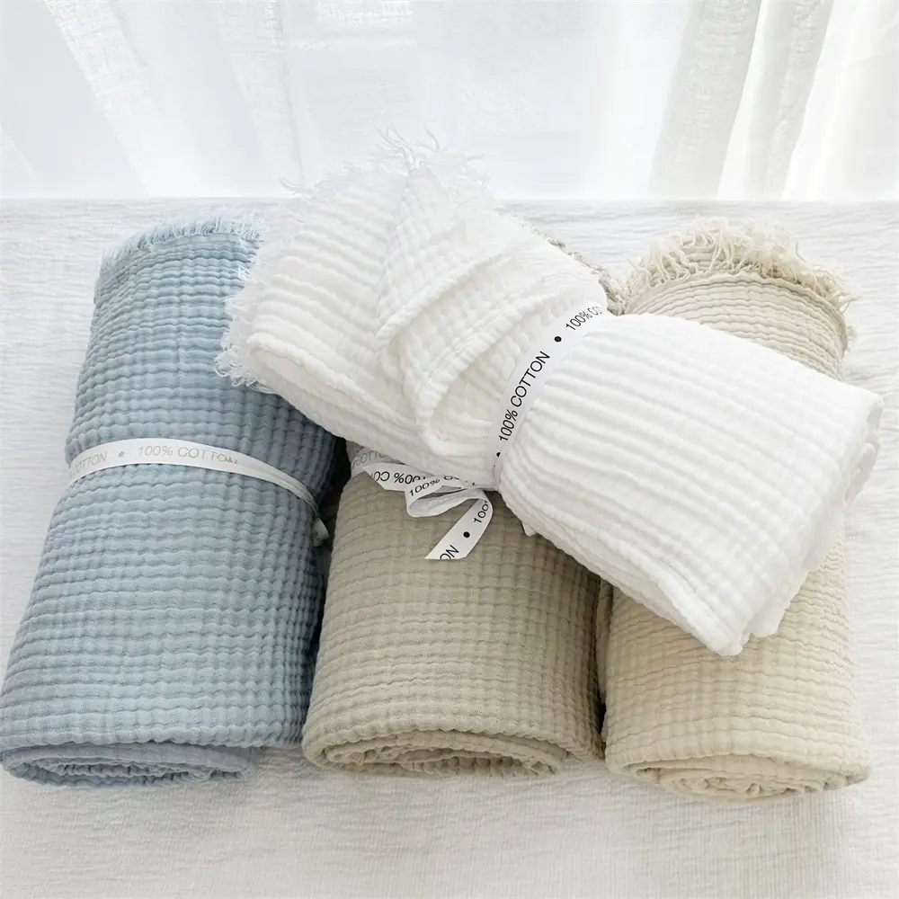 Venta al por mayor de mantas de muselina de algodón orgánico de 4 capas y 6 capas, mantas para bebé, sofá cama súper suave al tacto para el hogar Deco