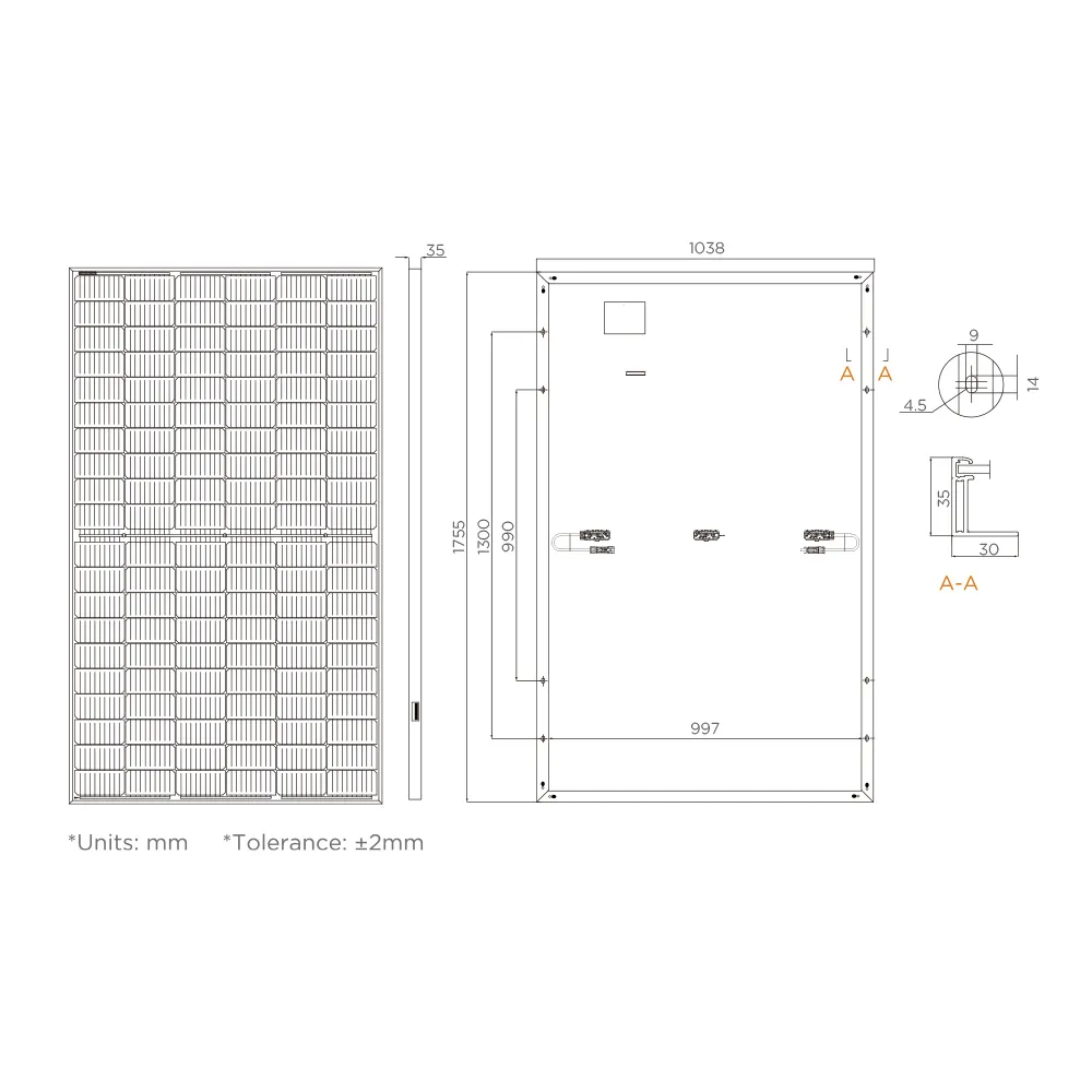 Panneau Solaire 500 Watt Système Monocristallin 48 Volts Couvercle Noir Boîte Bleue Cadre Connecteur Puissance Cellule Aluminium Couleur BSM