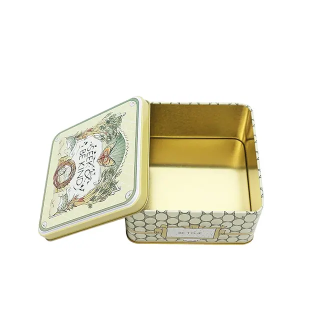 Boîte en étain Type de conteneur Style Feuille de thé Biscuits Stockage de noix Carré Métal Européen Mignon Cadeau CMJN Impression offset Accepter 0.23mm