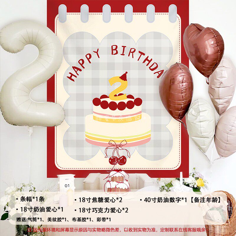 Banner de pastel de cumpleaños estilo 02 con globos - Por favor, indicar la edad.
