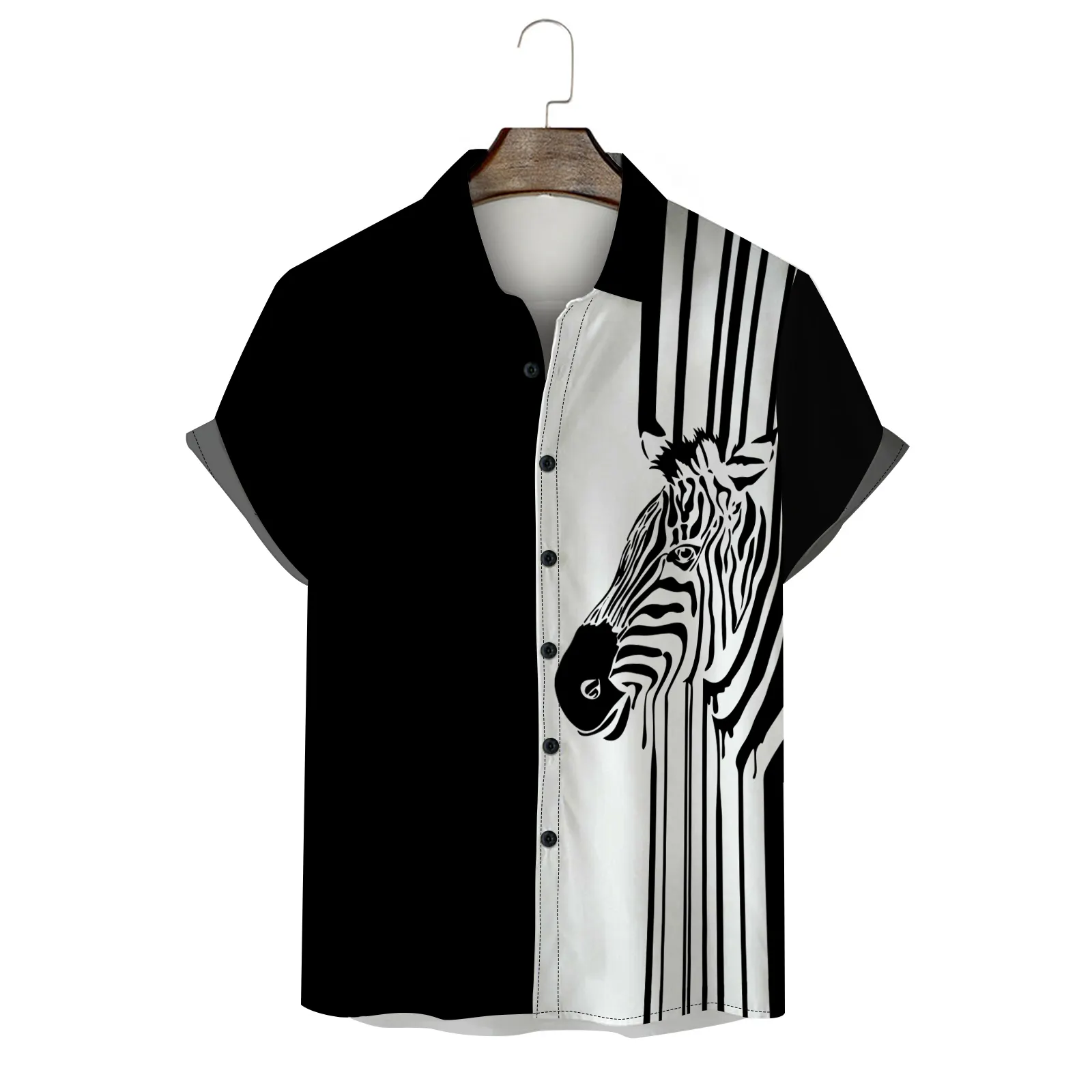 Verão preto e branco listrado camisa 3d impressão zebra gráfico dos homens camisa havaiana moda casual estilo de rua dos homens t-shirt