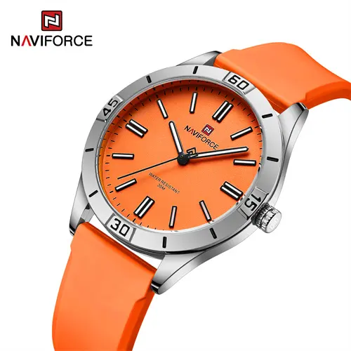 NAVIFORCE 5041 SOO Laranja Silicone Data Hora Casual Quartzo Senhoras Relógio De Pulso Logotipo Personalizado Relógios Baratos Para As Mulheres Mãos Luminosas