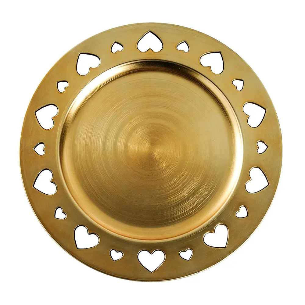 13 "kalp kenar altın plastik şarj aleti tabaklar düğün altında plaka için parti dekorasyon melamin plastik şarj aleti tabaklar