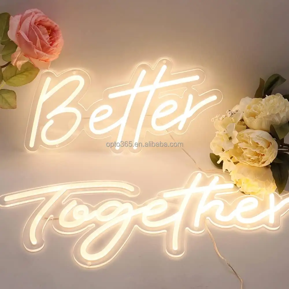 CE Rohs Warm Cold White LED Wave Neon Wedding Electronic Signs Lights 12V Better Together Angel Wing Cafe Custom Neon Sign