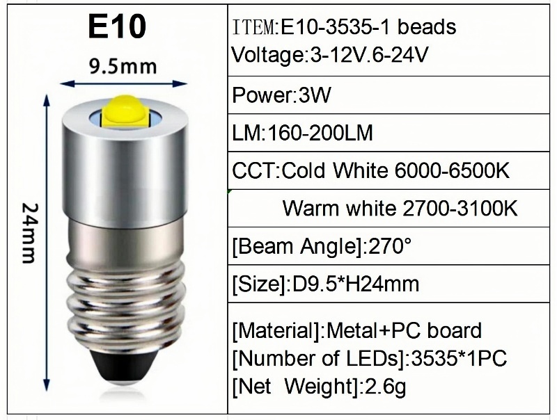 E10 3-12V(10 PCS/Bolsa)