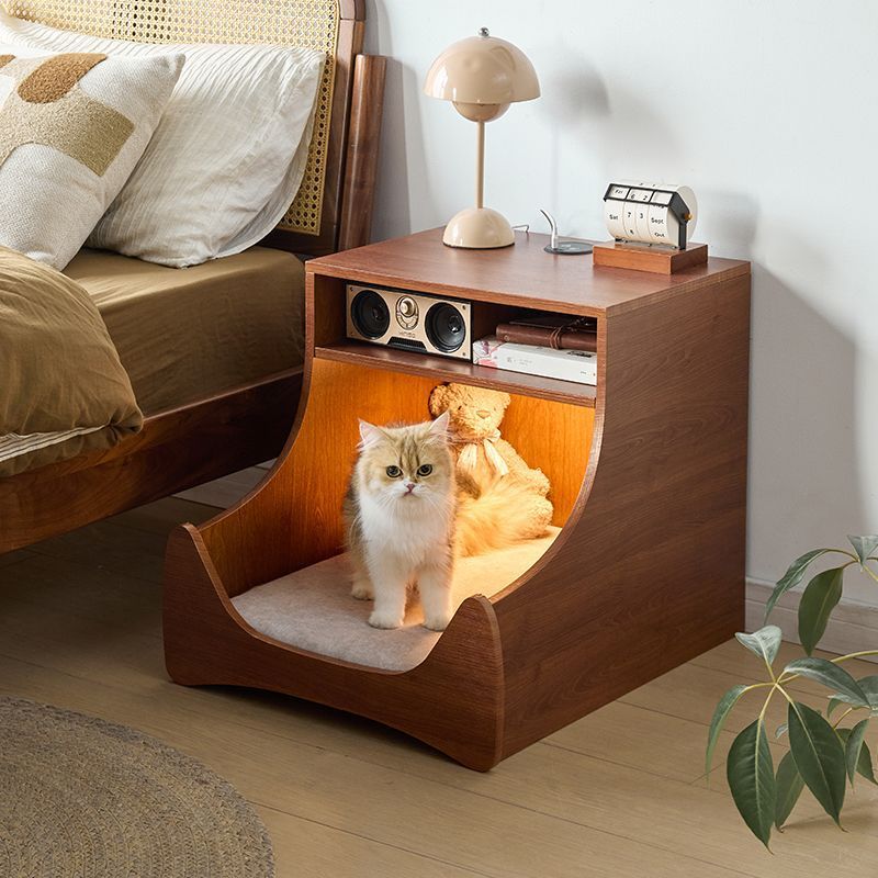 Walnut-colored, wheel-free, wireless charging LED light