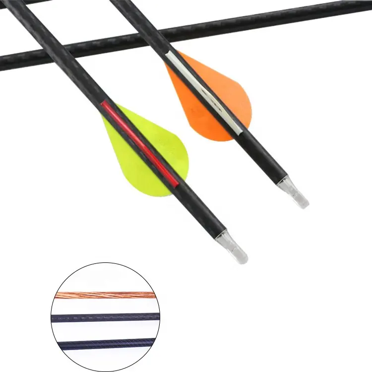 Flecha de carbono puro de tiro con arco con pluma de pavo de 6 "y Flecha de carbono de cabeza de flecha cambiable para cazar arcos tradicionales