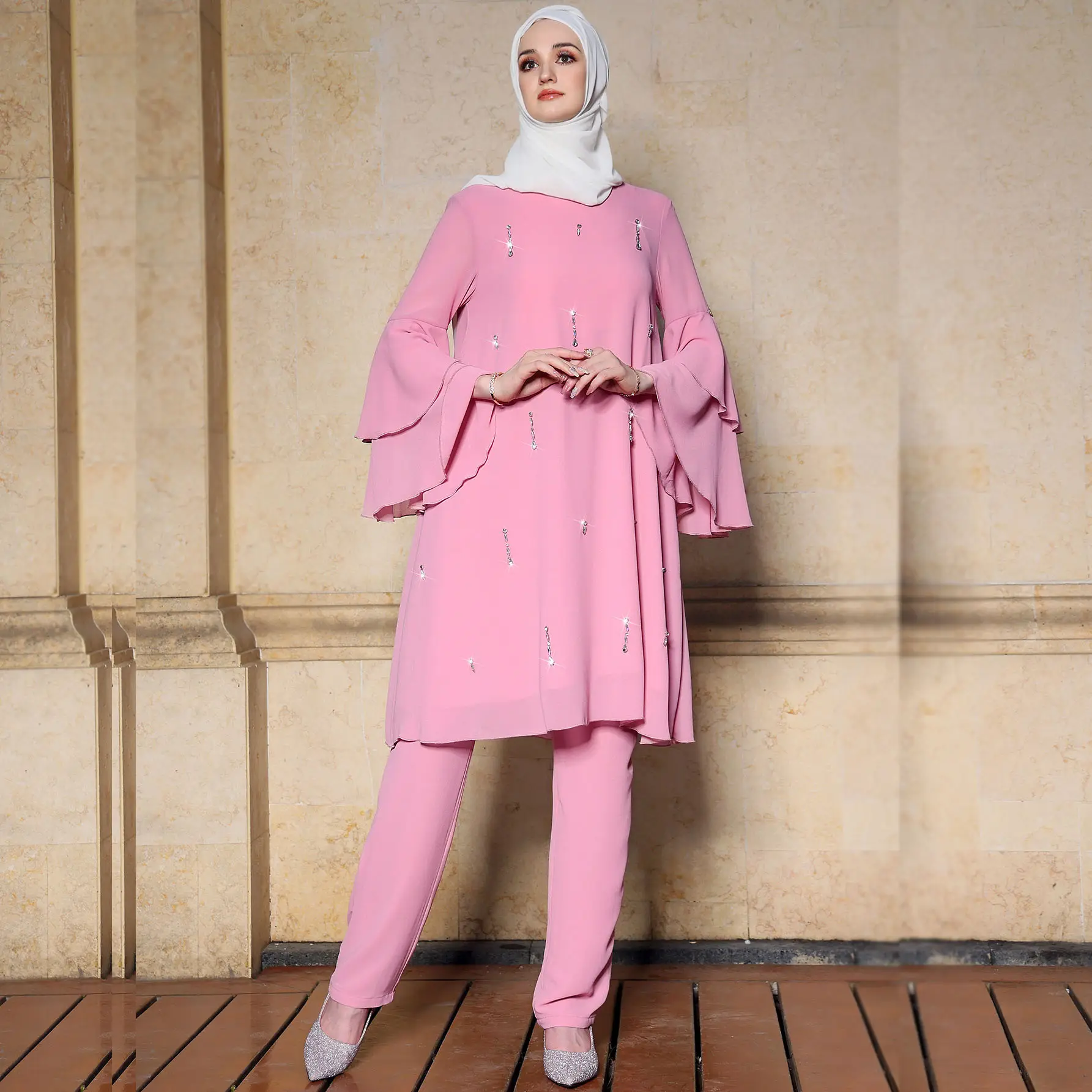 Abaya – robe longue de type Nida, tenue islamique de couleur unie avec ceinture, style sud-est asiatique