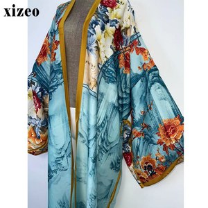 Custom Women's Kaftan Flowy <strong>Kimono</strong> Cardigan Open Front Maxi Dress Loose Beach Coverups Floral Beach Cover up for Bikinis - Product Image 2